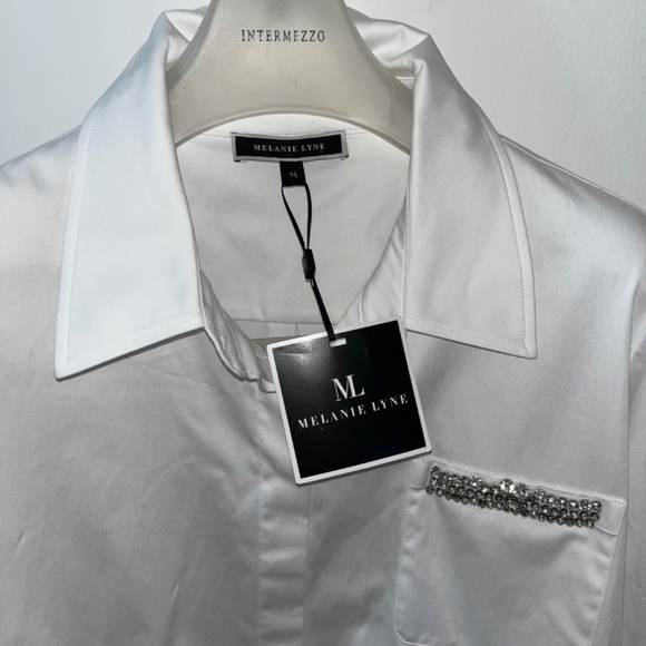 White Cotton Shirt Long Sleeve 14 Melanie Lyne - Picture 2 of 9